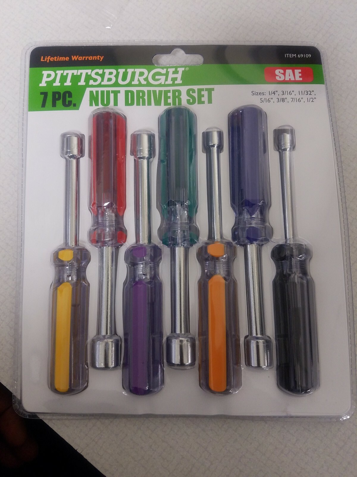 Pittsburgh 7 Pc Nut Driver Shaft Color Coded Heavy Duty SAE Tool Set New