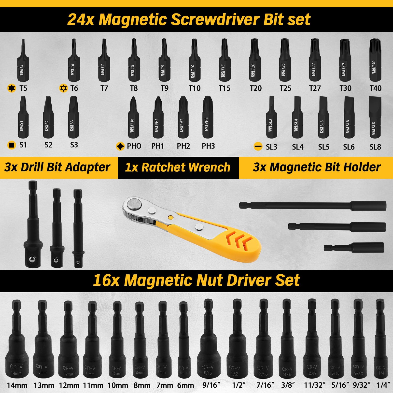 ELEAD 47Piece Magnetic Nut Driver & Screwdriver Bit Set Strong Magnetic Nut …