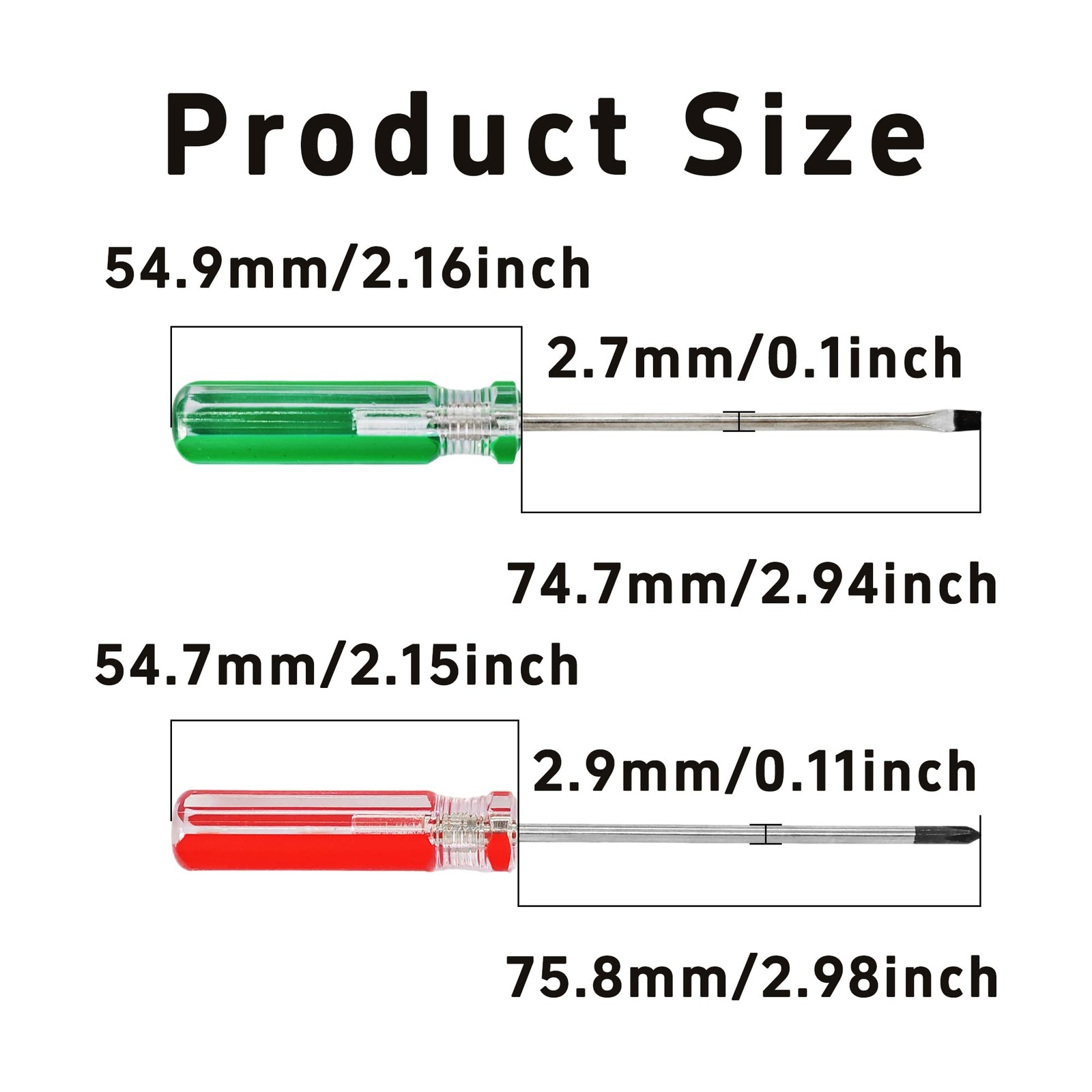 AUXBC 4Pcs 3mm Magnetic Screwdriver Set, Phillips and 3*75mm, Red, Green