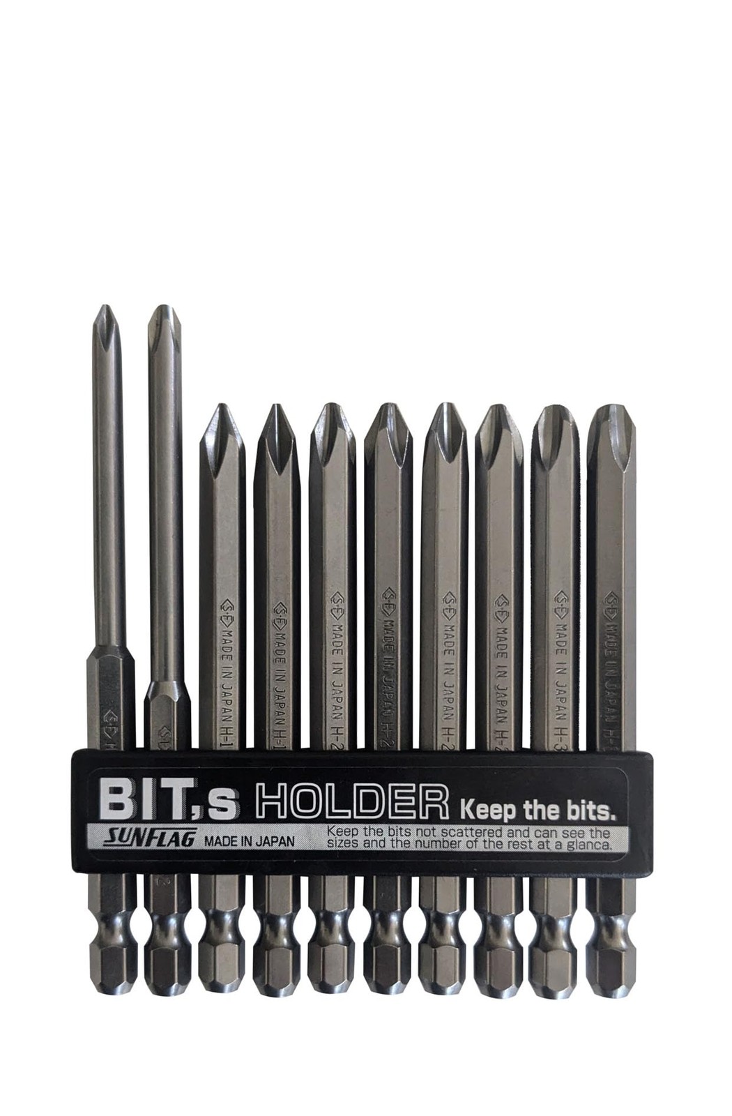 Sunflag +1 +2 +3 JIS Screwdriver Bits | 10 Piece Set | Made in Japan