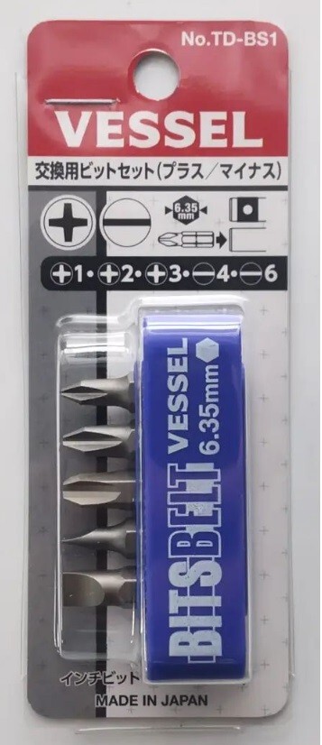 VESSEL 1/4″ SHORT DRIVER BIT SET (PH1,2,3,-4,-6) TD-BS1