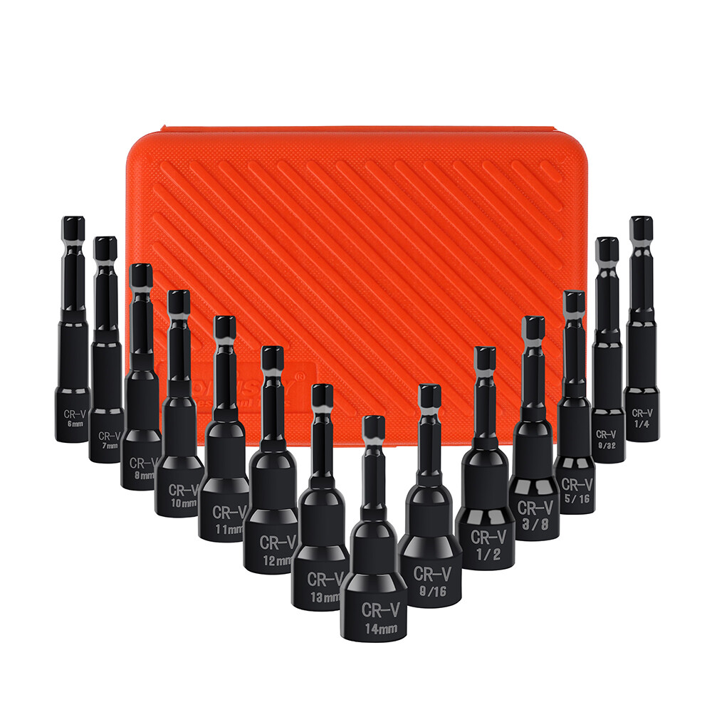 HORUSDY 15pc Magnetic Hex Nut Driver Set 1/4″ Shank SAE & Metric Power Drill Bit