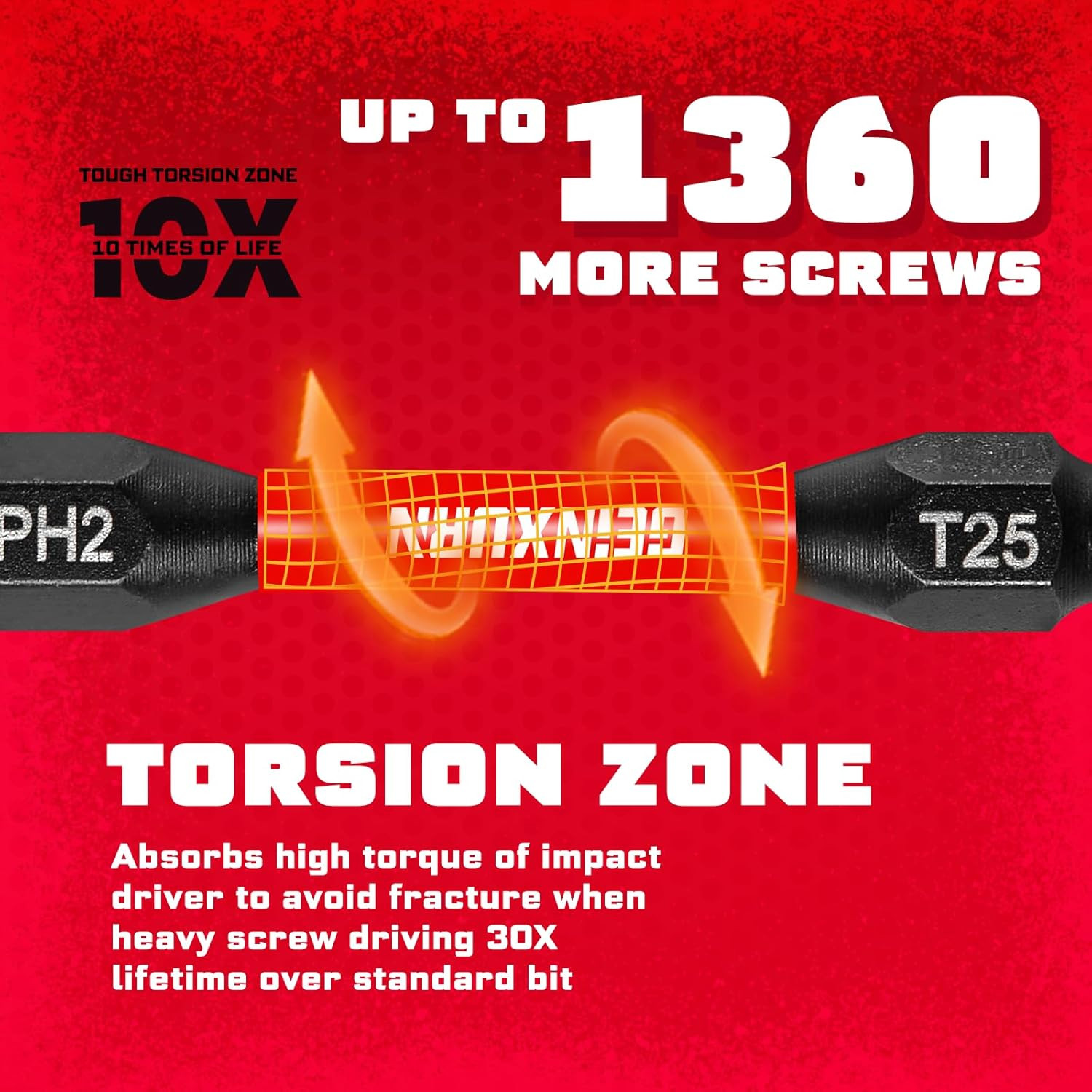 10Pcs PH2-T25 Impact Double End Screwdriver Bit Set, 2.56 In. #2 Phillips /#25 T