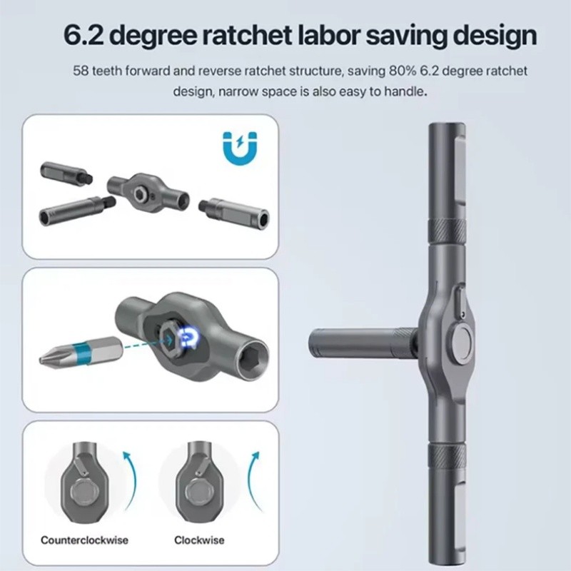 24-in-1 Ratchet Screwdriver Set T-Handle Magnetic Bits Repair Tool Kit Black