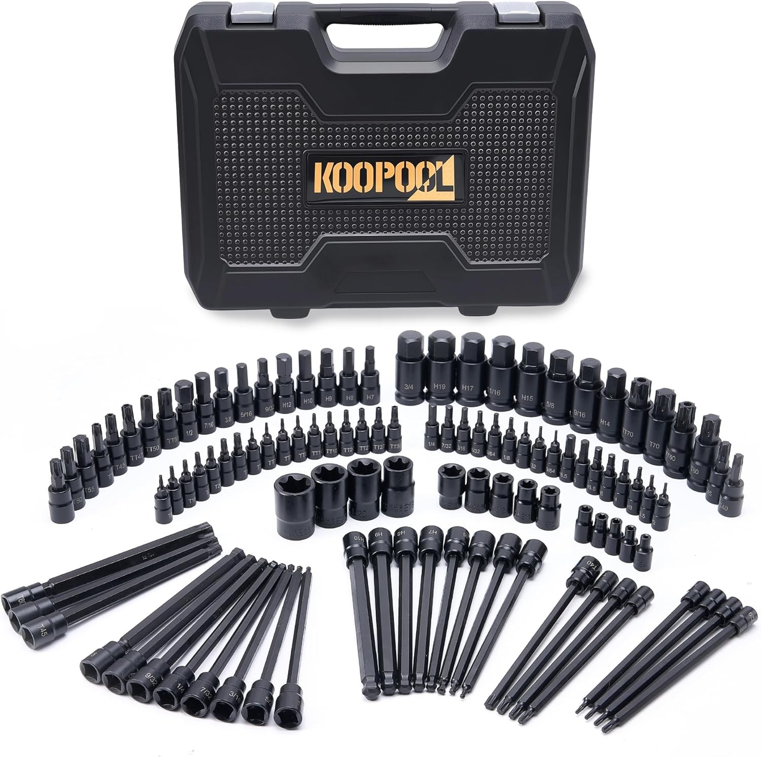 107-Piece Master Torx & Allen Bit Socket Set,S2 Steel,1/4″ 3/8″ 1/2″ Drive