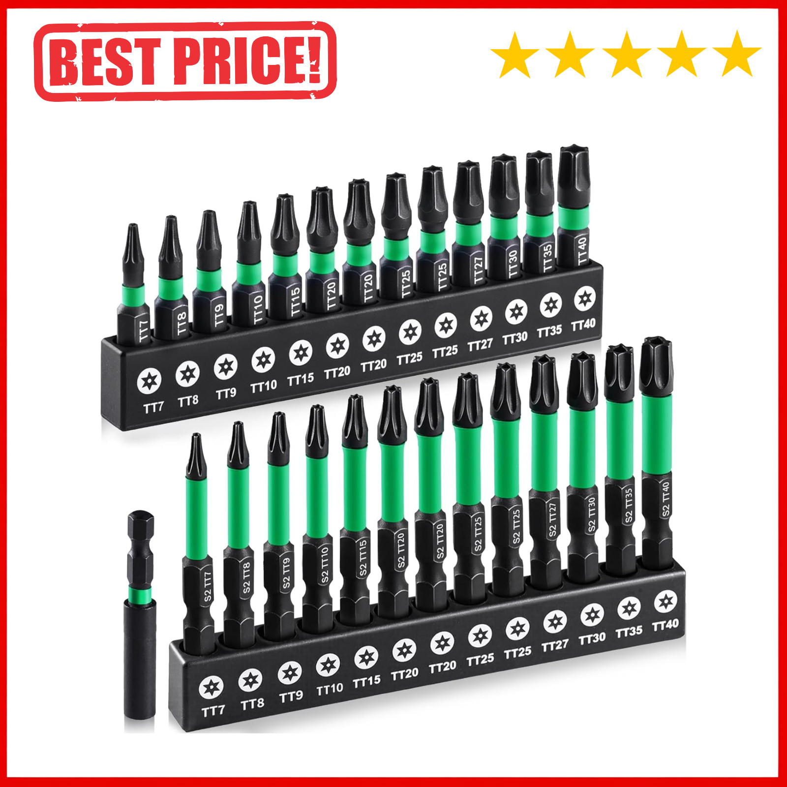 27PCS Impact Torx Bit Set (TT7-TT40), S2 Steel Security with Tamper Proof & Magn