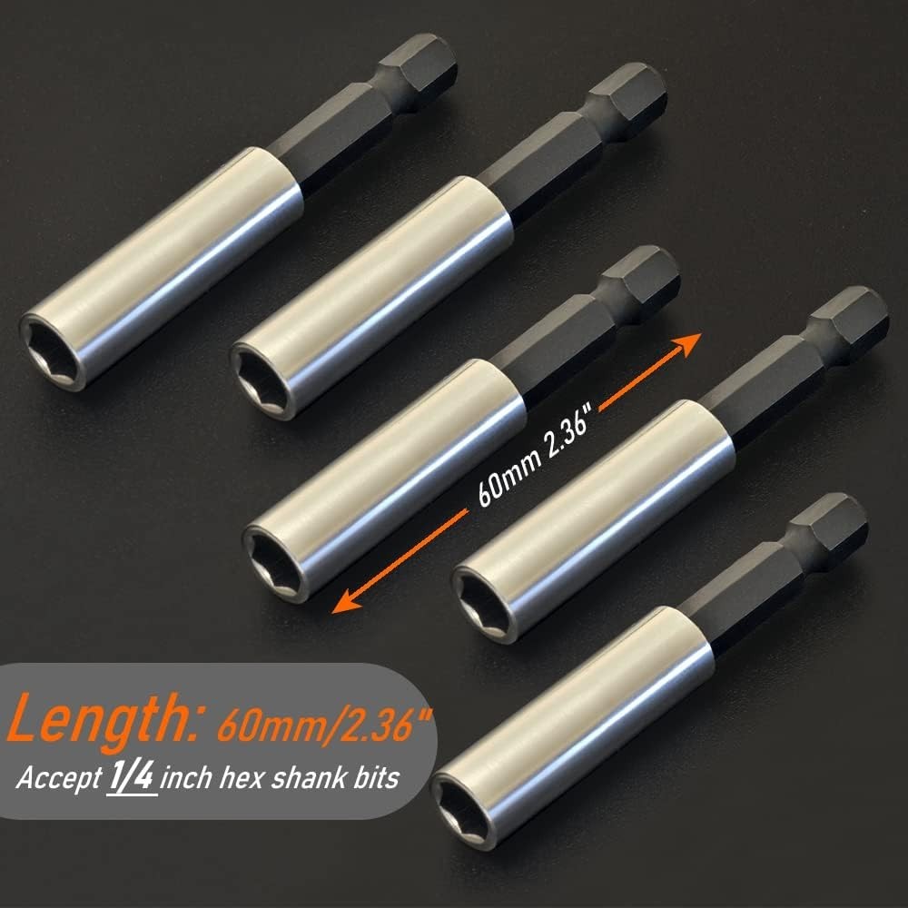 5-Pack Magnetic Bit Holder Set with Strong 1/4″ Hex Shank for Easy Screw Pickup