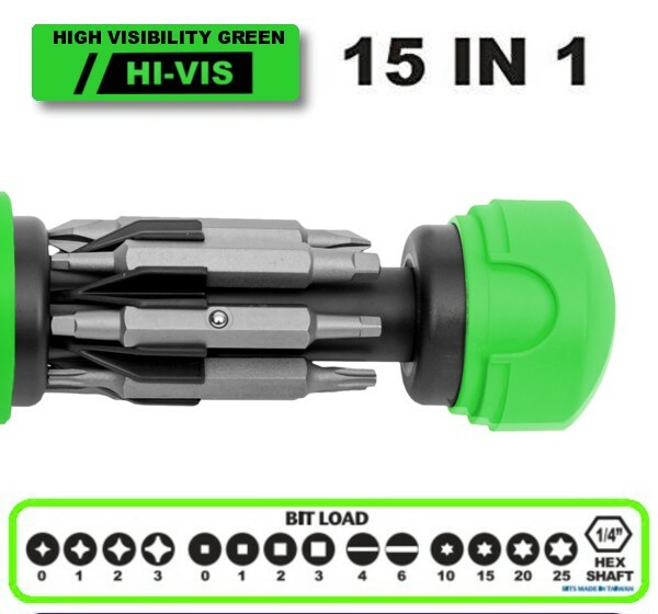 Megapro Hi Vis Original Multi Bit Screwdriver 15 in 1 High Visibility Green USA