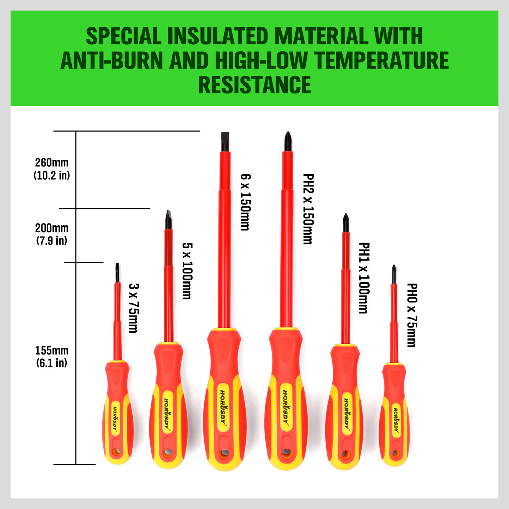 6pc Electrician’s Insulated Magnetic Electrical Hand Screwdriver Tool Set New