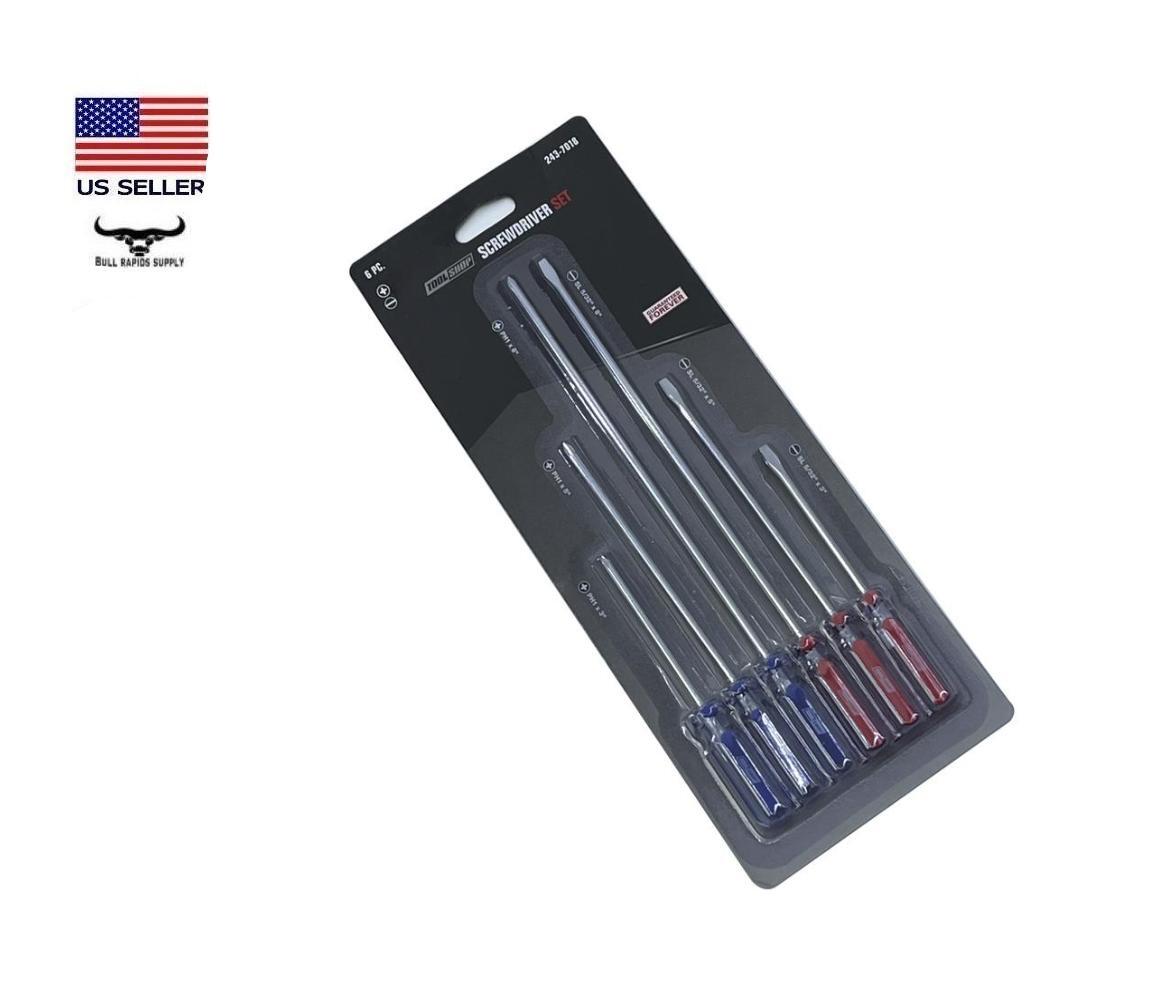 3″, 5″, & 8″ Slotted & Phillips 6 Piece Screwdriver Set Carbon Steel PVC Handles