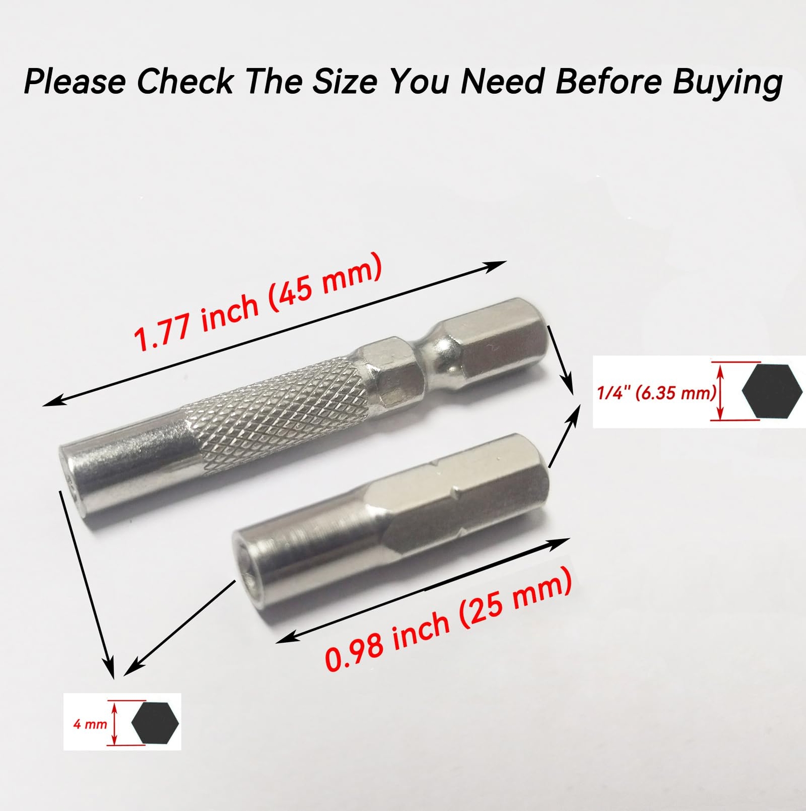 1/4 to 4mm Bit Adapter, Hex Screw Driver Bit Adapter Magnetic,6.35mm Outside