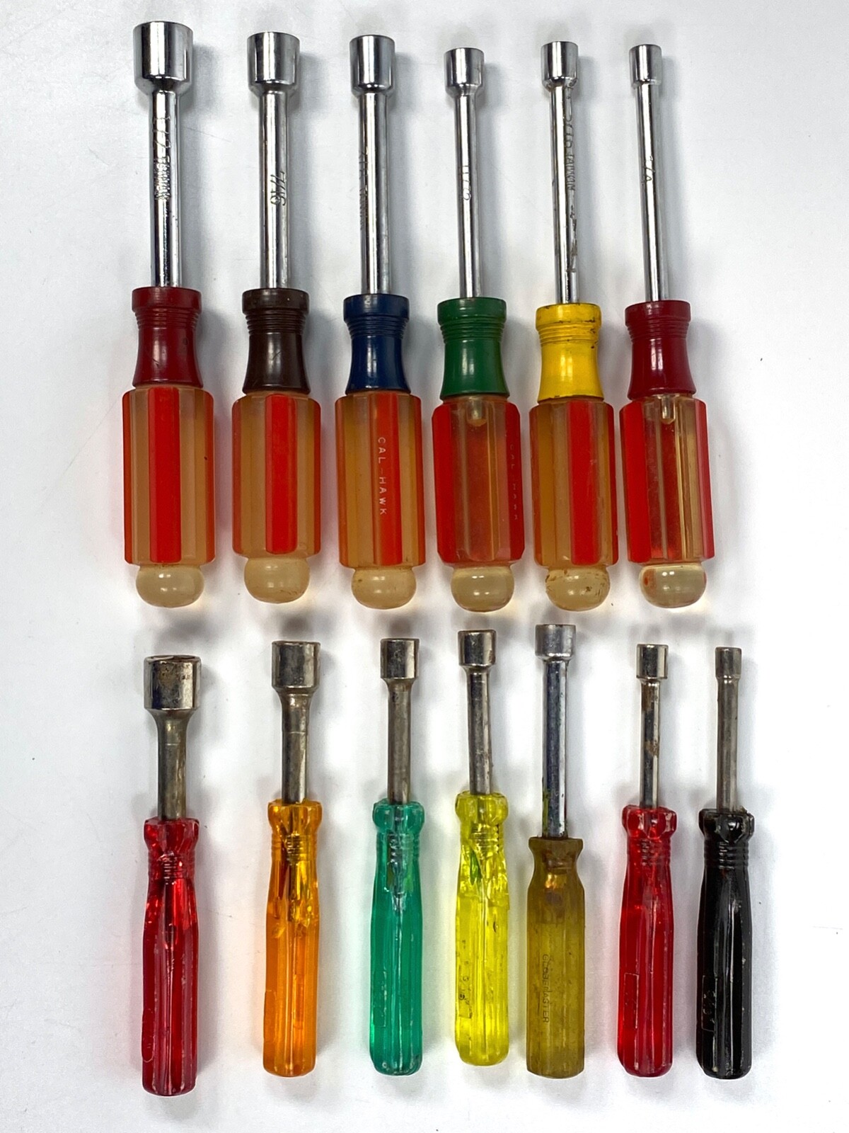 Mixed Lot of 13 Nutdrivers 6 Cal-Hawk and 6 Unbranded Standard SAE 3/16″ – 1/2″