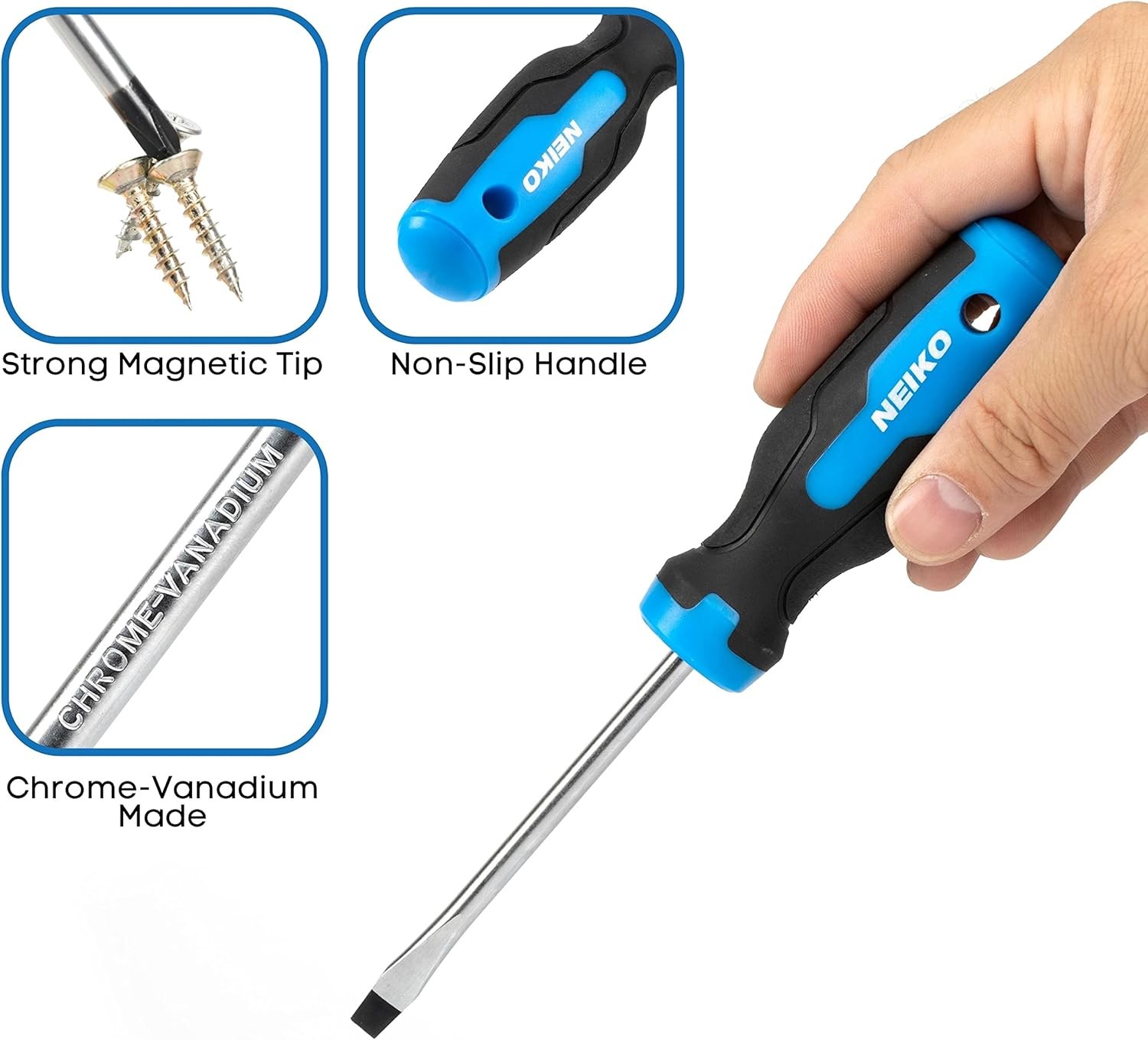 NEIKO 01378A Magnetic Screwdriver Set | 10 Piece | Pack of 1, Blue and Black