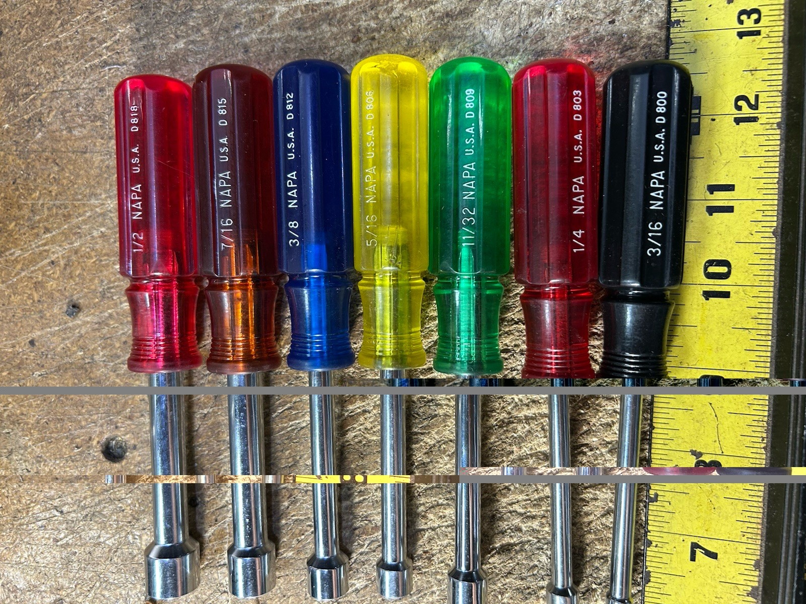 NAPA USA Nut Driver Set 7 Pcs Round Shank 3/16 1/4 5/16 11/32 3/8 7/16 1/2