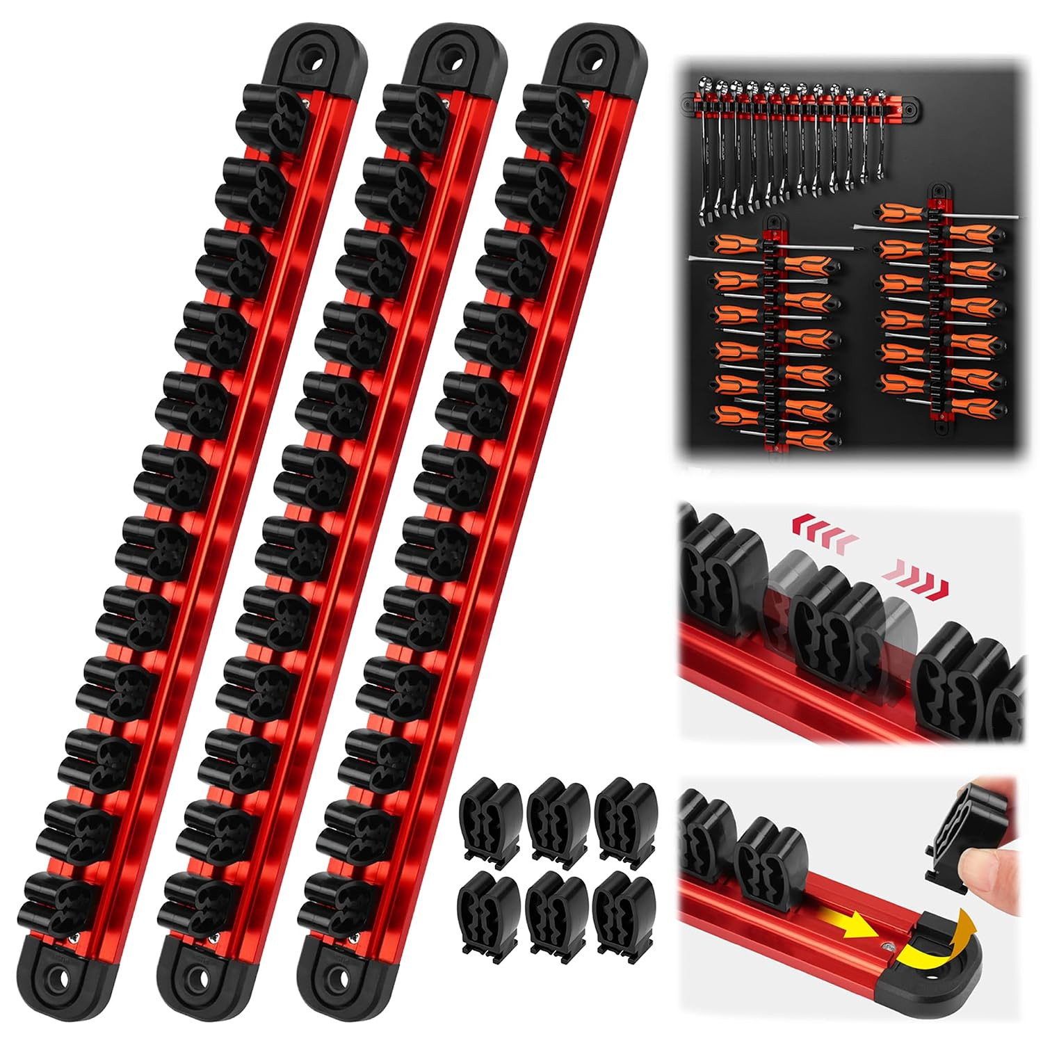 3PC Super Magnetic Wrench Holder Tool Organizer Adjustable Wall Hang 42 Spanner