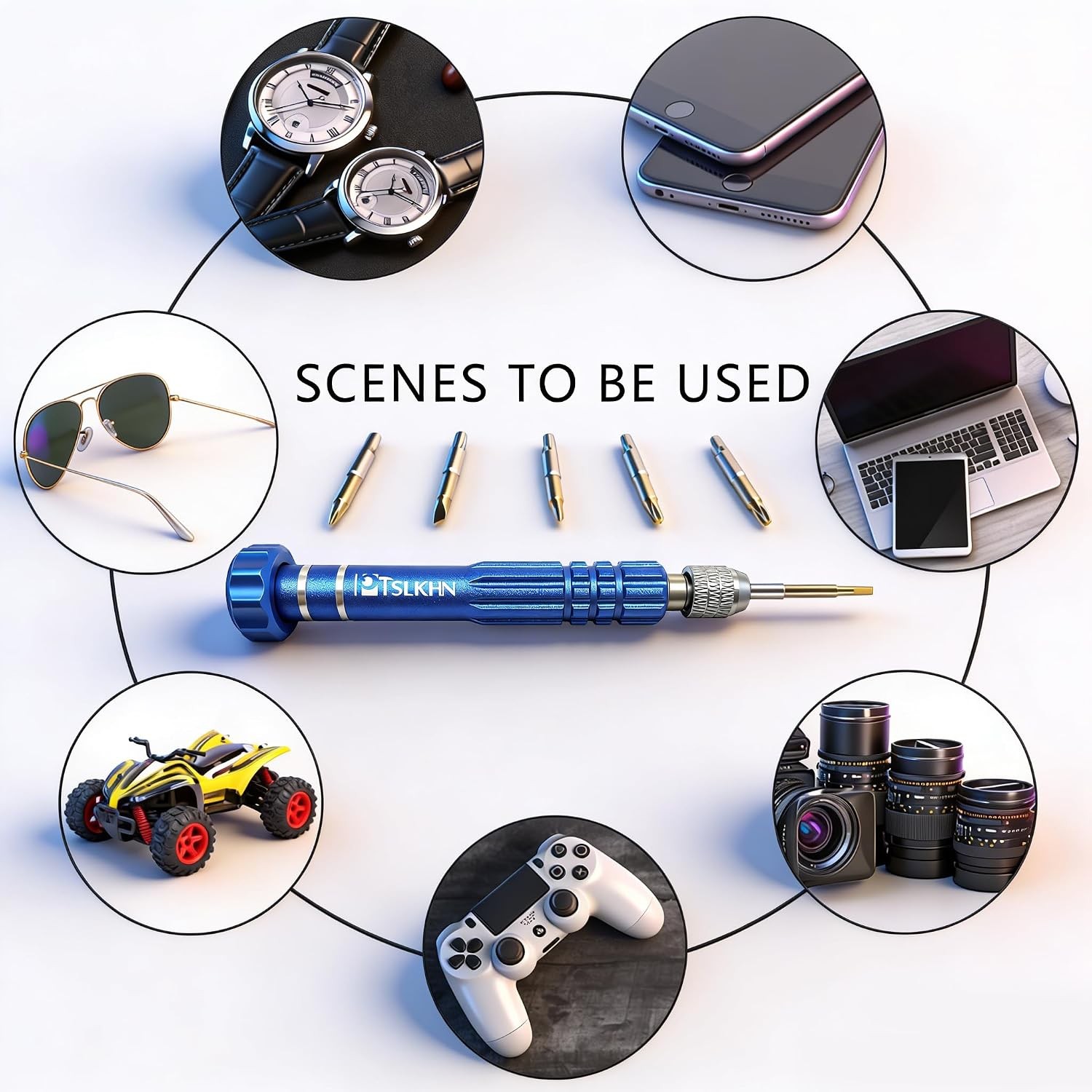 Multifunctional 5in1 Small Magnetic S2 Steel Blue Screwdriver Tool Set Piece