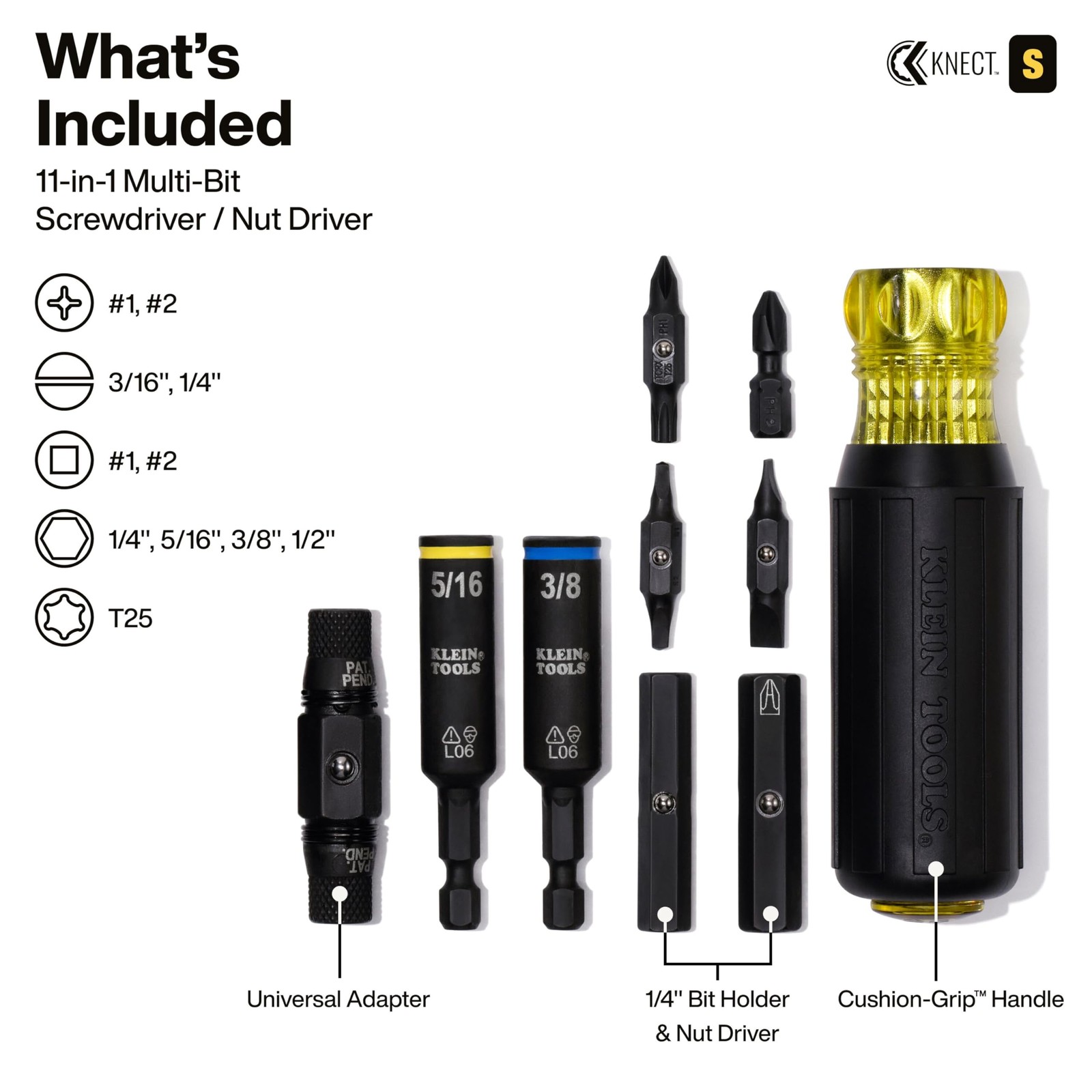 Klein Tools 32500HD Multi-Bit Screwdriver/Nut Driver, One Size, Yellow/Black