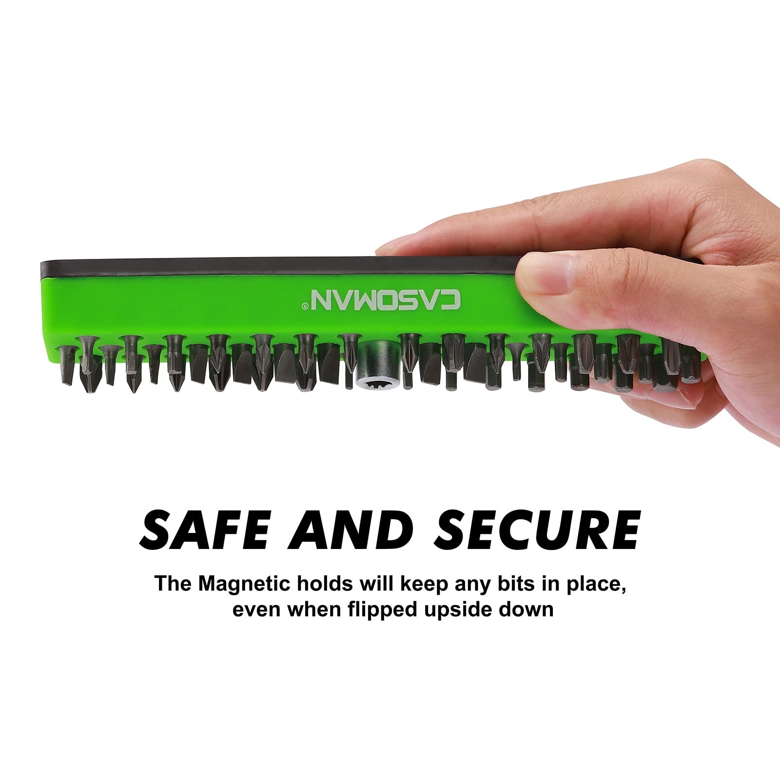CASOMAN 1/4″ Hex Bit Organizer with Magnetic Base – 7*1.2*0.8 inches, Green