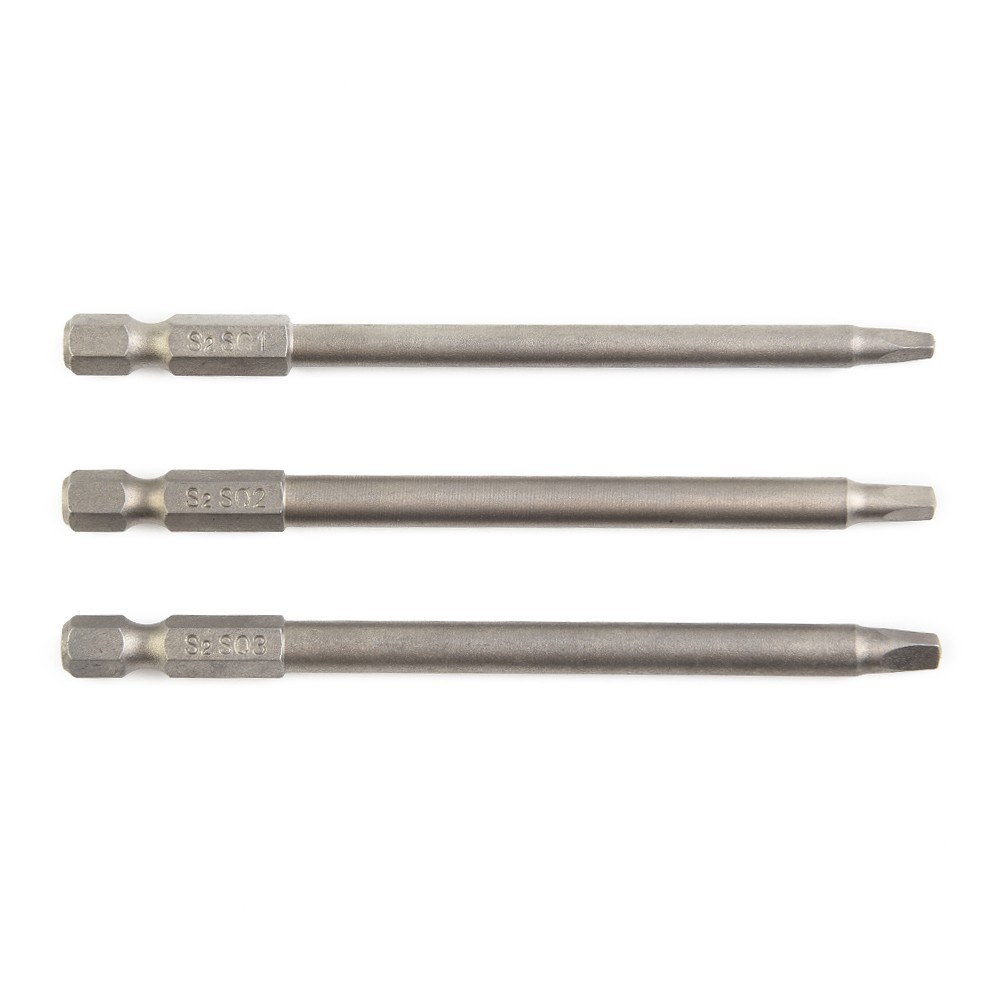 Screw Driver Bits Square Head Hand Tool Accessories 100mm 3pcs Hex SQ1-SQ3