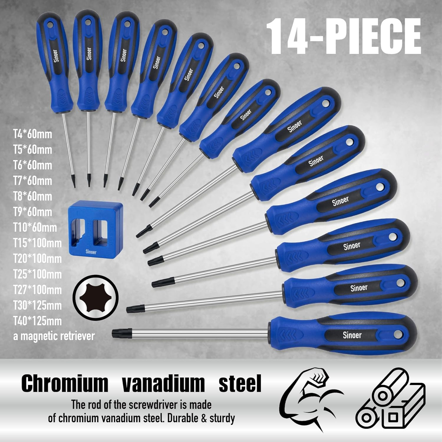 14PC Torx Star Screwdriver Set Magnetic T5-T40 CR-V Steel Repair Tools