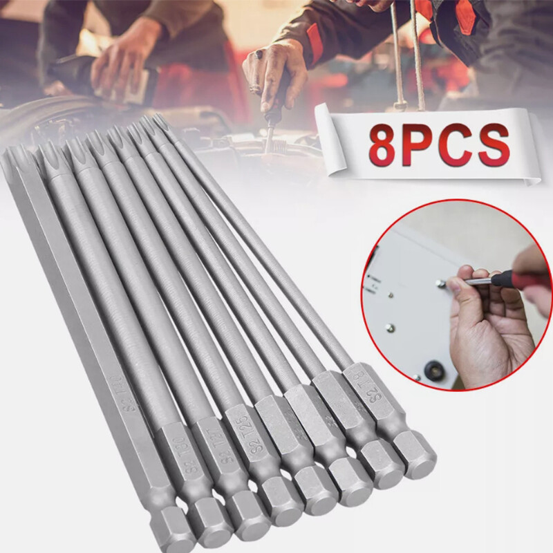 8pcs Torx Screwdriver Bit Set Hex Security Magnetic Head 100MM Extra Long IN USA