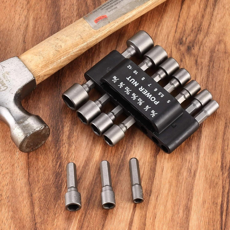 14pc POWER NUT Driver Bit Set Dual 1/4 Quick Change SAE & Metric MM Detent Shank