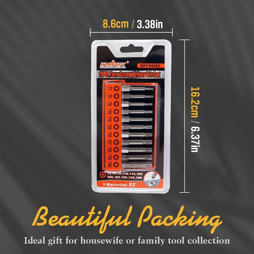 11 Pieces Tamper Resistant Star Bits Torx Bit Set S2 Steel T7 – T40 Security Hex