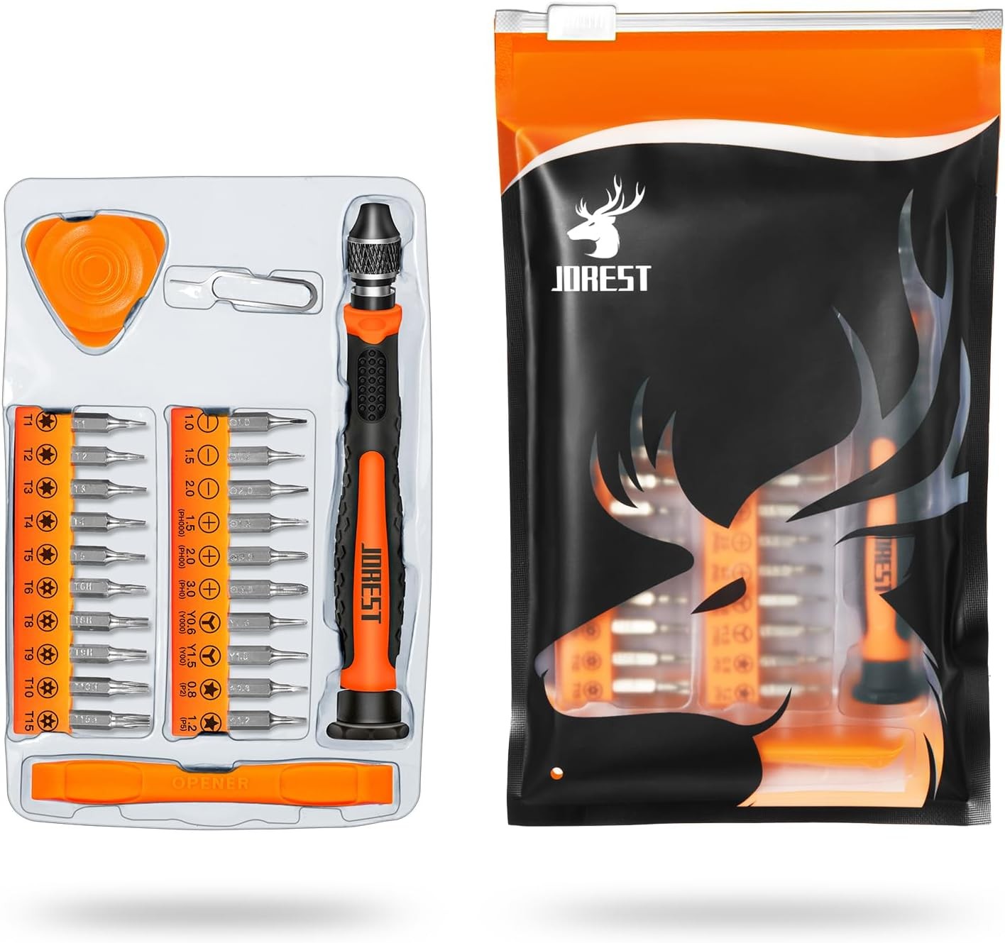 JOREST 24Pcs Small Precision Screwdriver Set with Torx T5 T6 T8 T9, Y00, Star P5