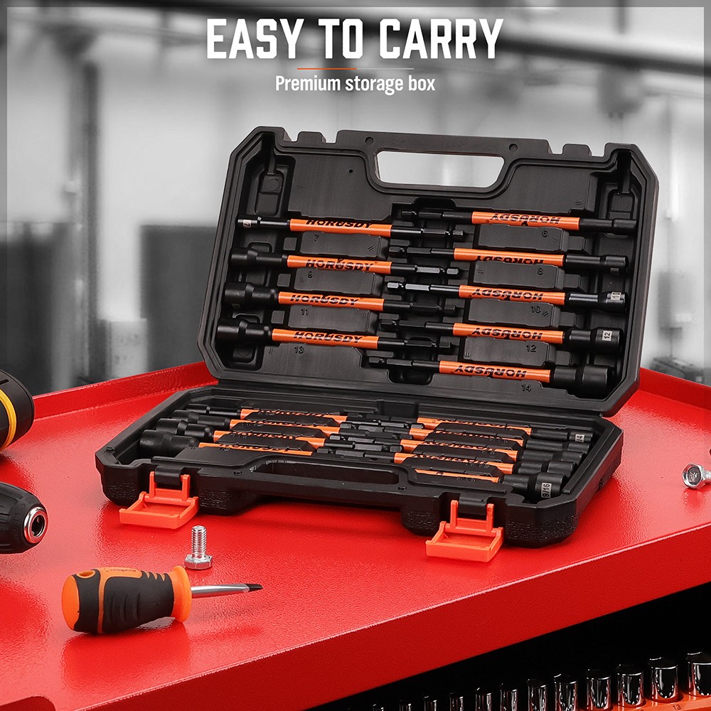 17PC Impact Magnetic Nut Drivers Set SAE & Metric Extra Long 1/4″ Hex Shank Case