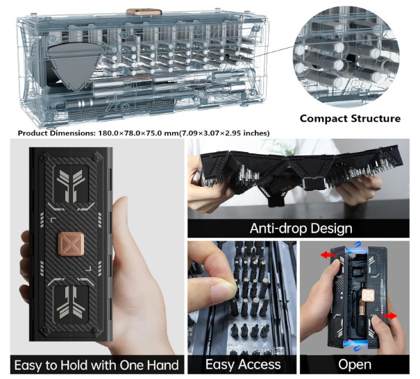 Kit destornilladores 180 en 1 magnético para PC, móvil, consolas y bricolaje.