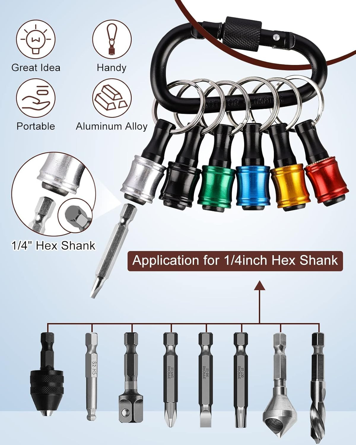 Portabits 12 piezas llavero hex 1/4 pulgada adaptador taladro rapido herramienta