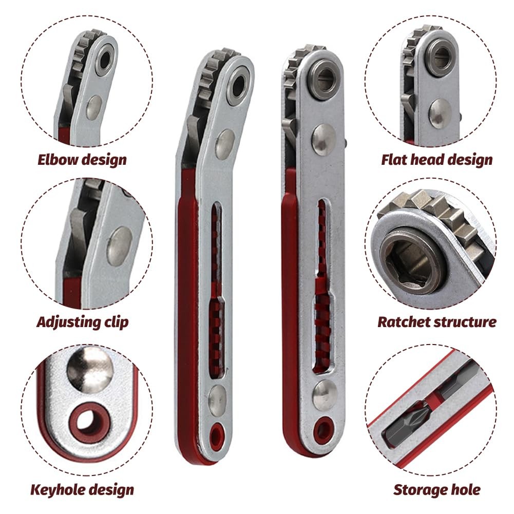 Mini Ratchet Wrench Screwdriver Set – 2 Pcs Elbow Head & Flat Head 1/4 Inch H…