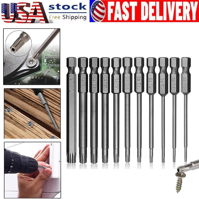 11 PCS T6-T40 Magnetic Head Torx Screwdriver Bit Set Security Tamper Proof Star