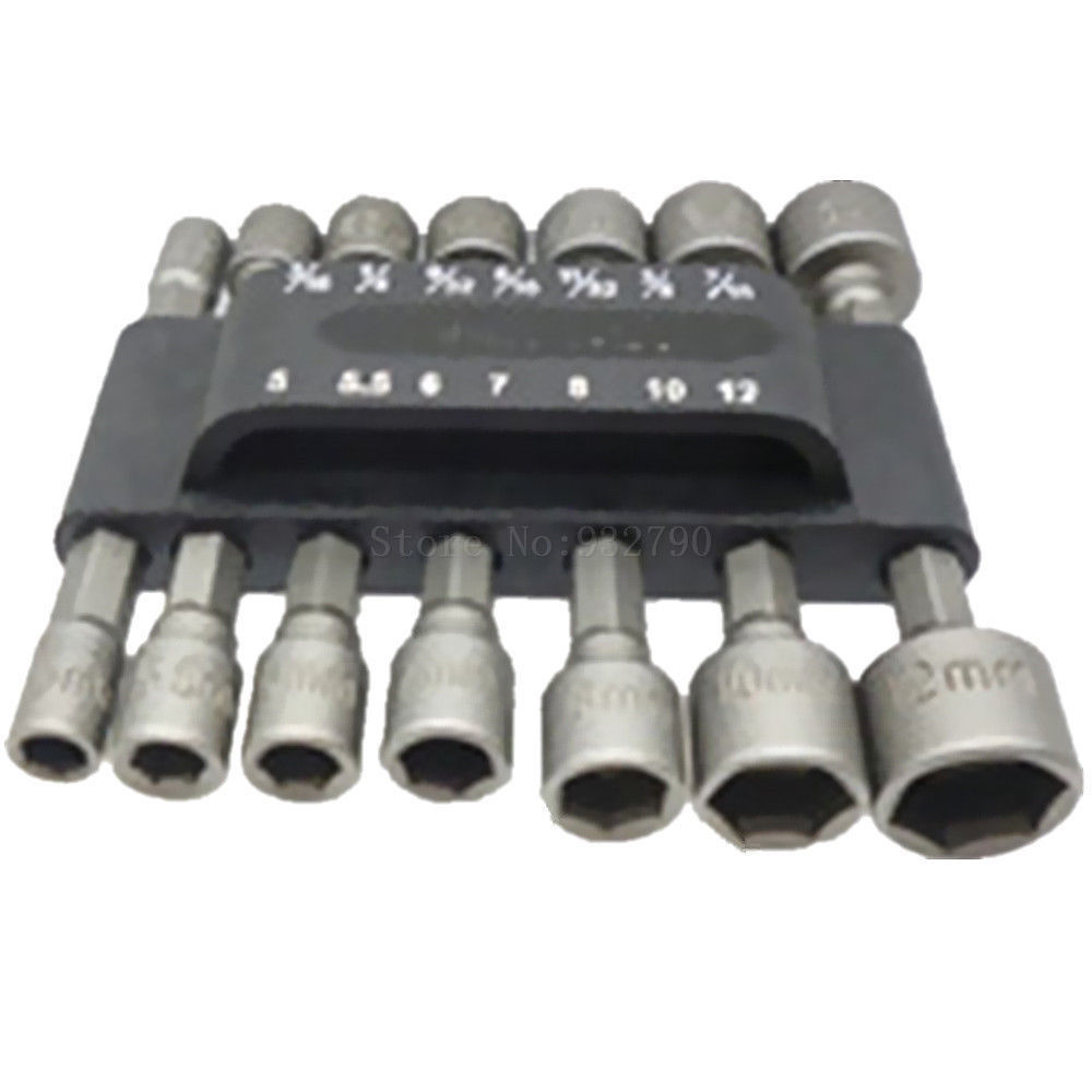 14PC Power Nut Driver Set Dual Metric&Standard SAE 1/4″ Shank Black/ Red