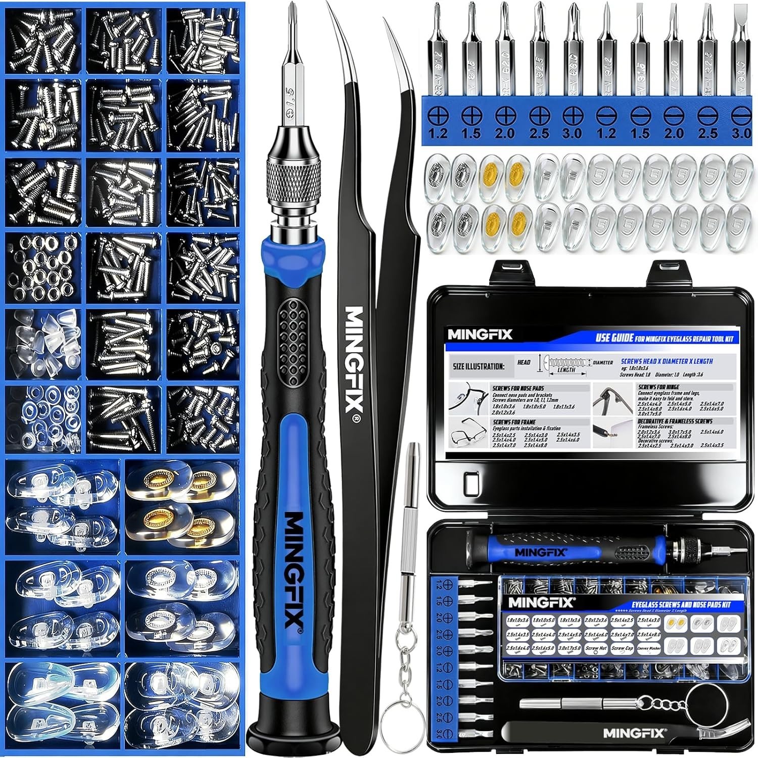 Magnetic Eyeglass Repair Kit Screws Nose Pads Precision Screwdriver Tool Set Cas