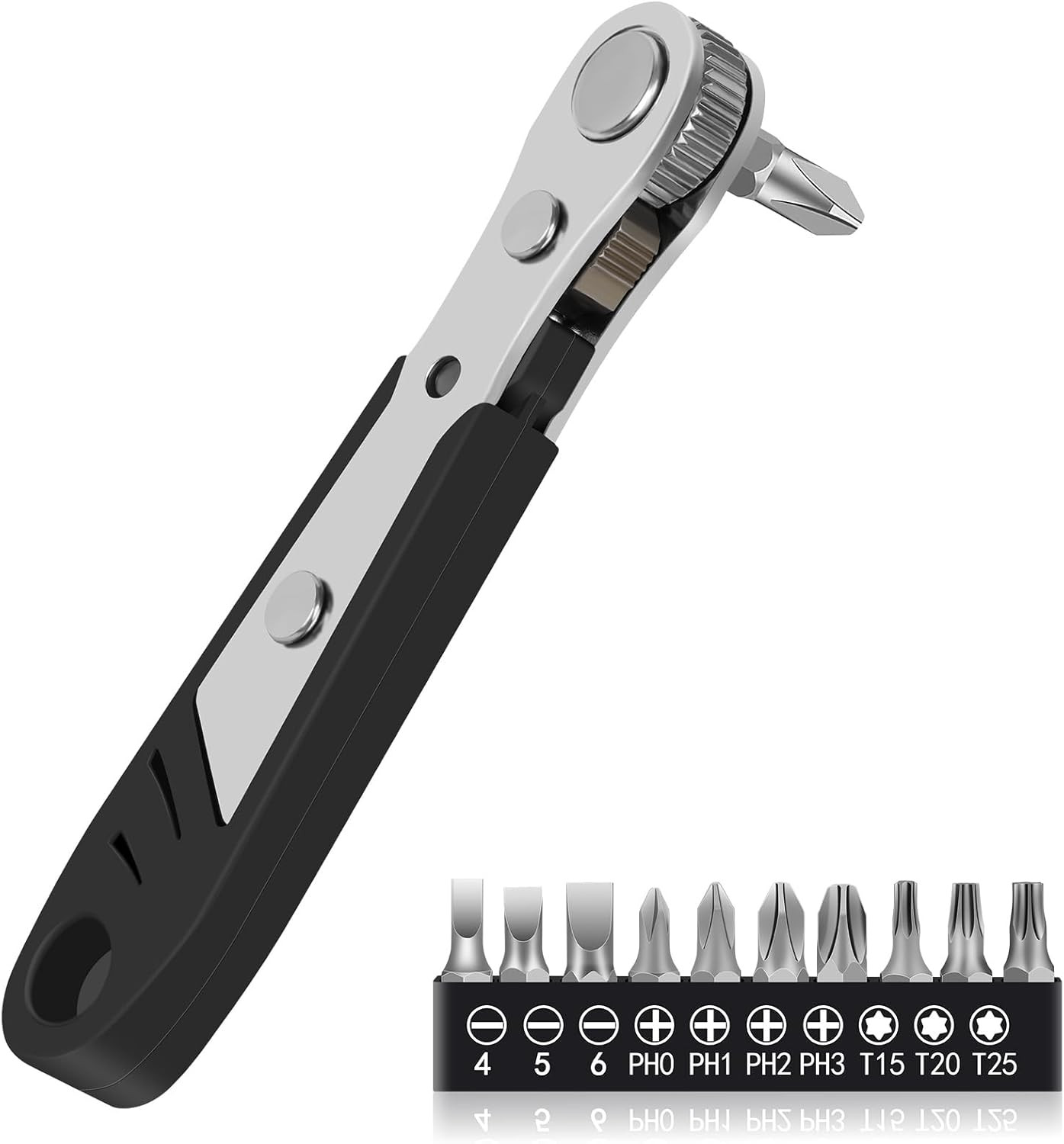 10-In-1 Angled Ratchet Screwdriver Set，90 Degree Right Angle Screwdrivers