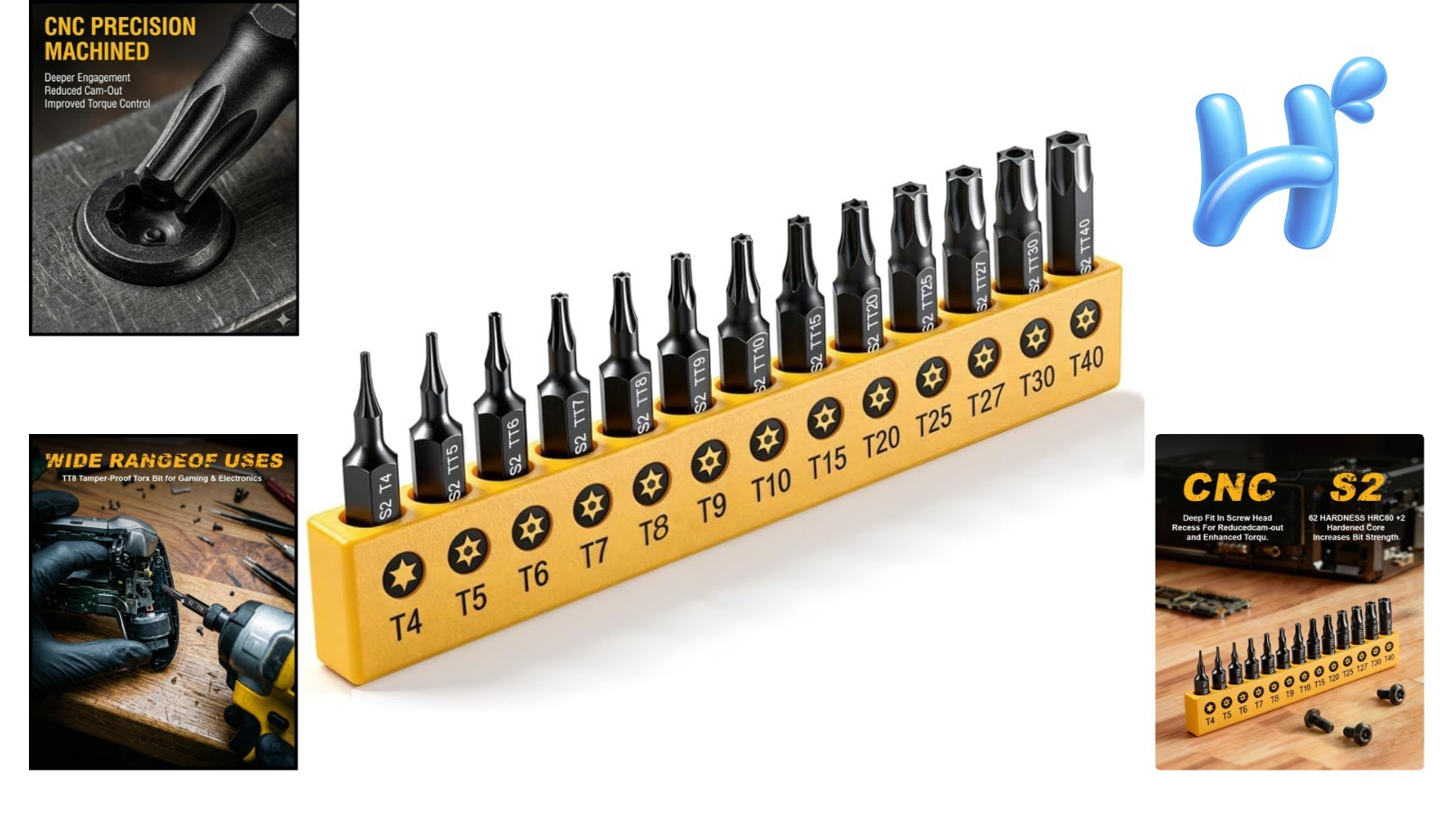 Durable 1-Inch S2 Steel Torx Security Bit Set – 13 Pieces for Electronics & Auto