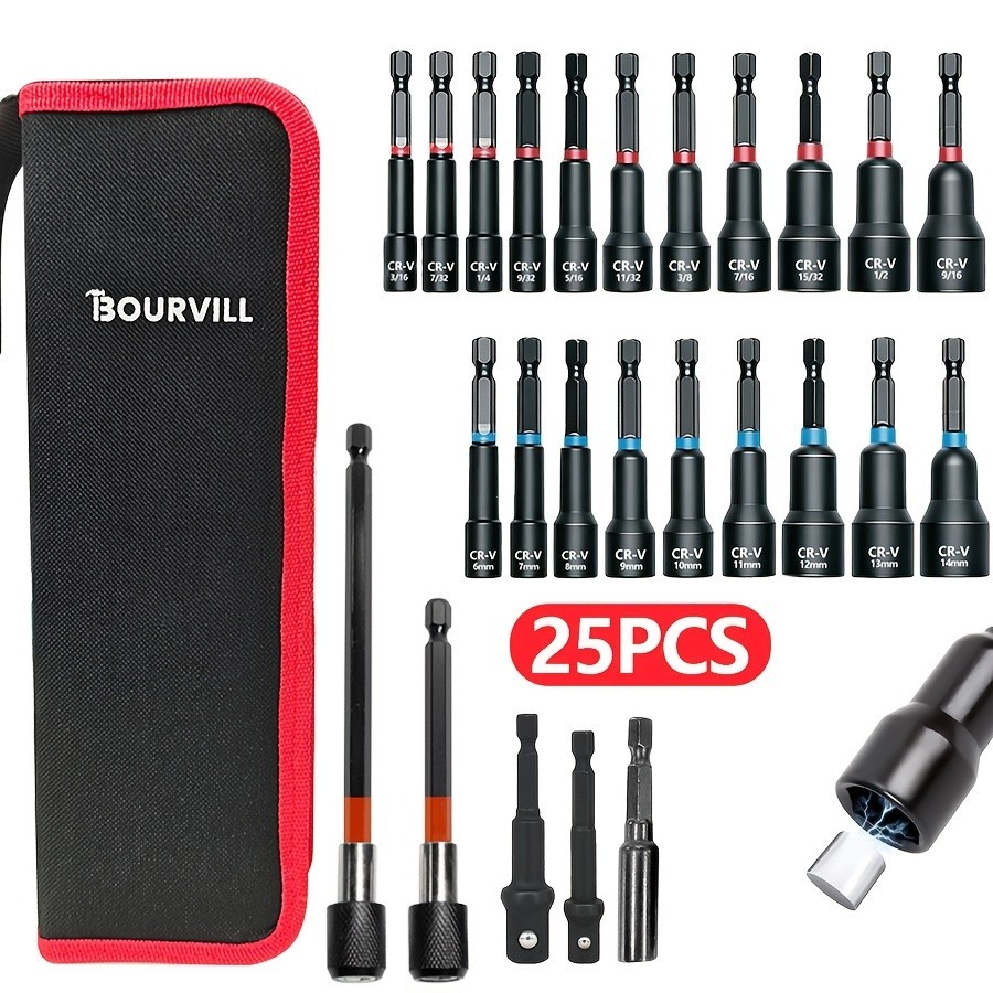 20/25PCS Magnetic Nut Driver Set, Impact Drill Driver Bit 1/4″ Hex Shank, Metric