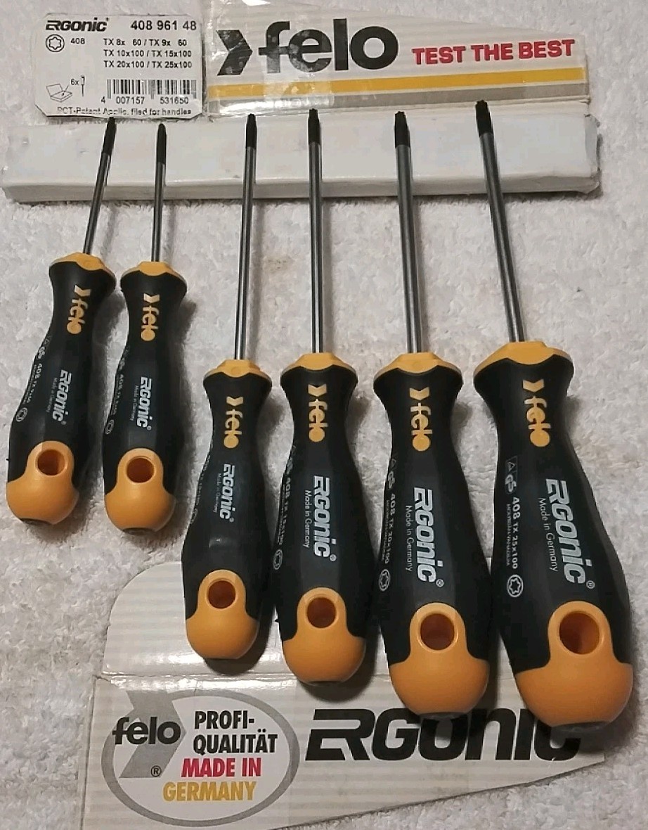 FELO 40896145 6pc TORX SCREWDRIVER HANDLE T-8-9-10-15-20-25 SET MADE IN GERMANY