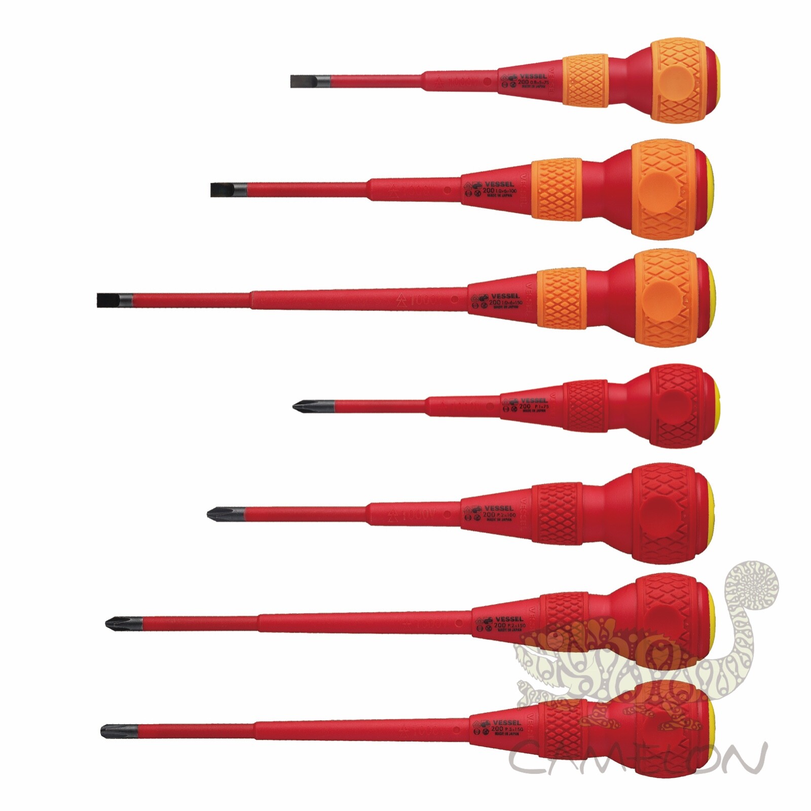 VESSEL Ball-Grip Insulated Screwdriver -5,6,+1,2,3 75mm – 150mm No.200
