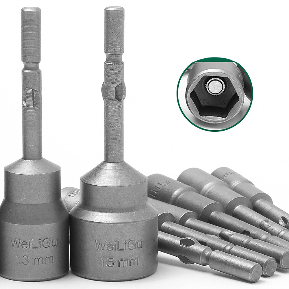 Deepen Hex Magnetic Nut Driver Socket 5mm Round Shank Impact Drill Bits 5-19mm