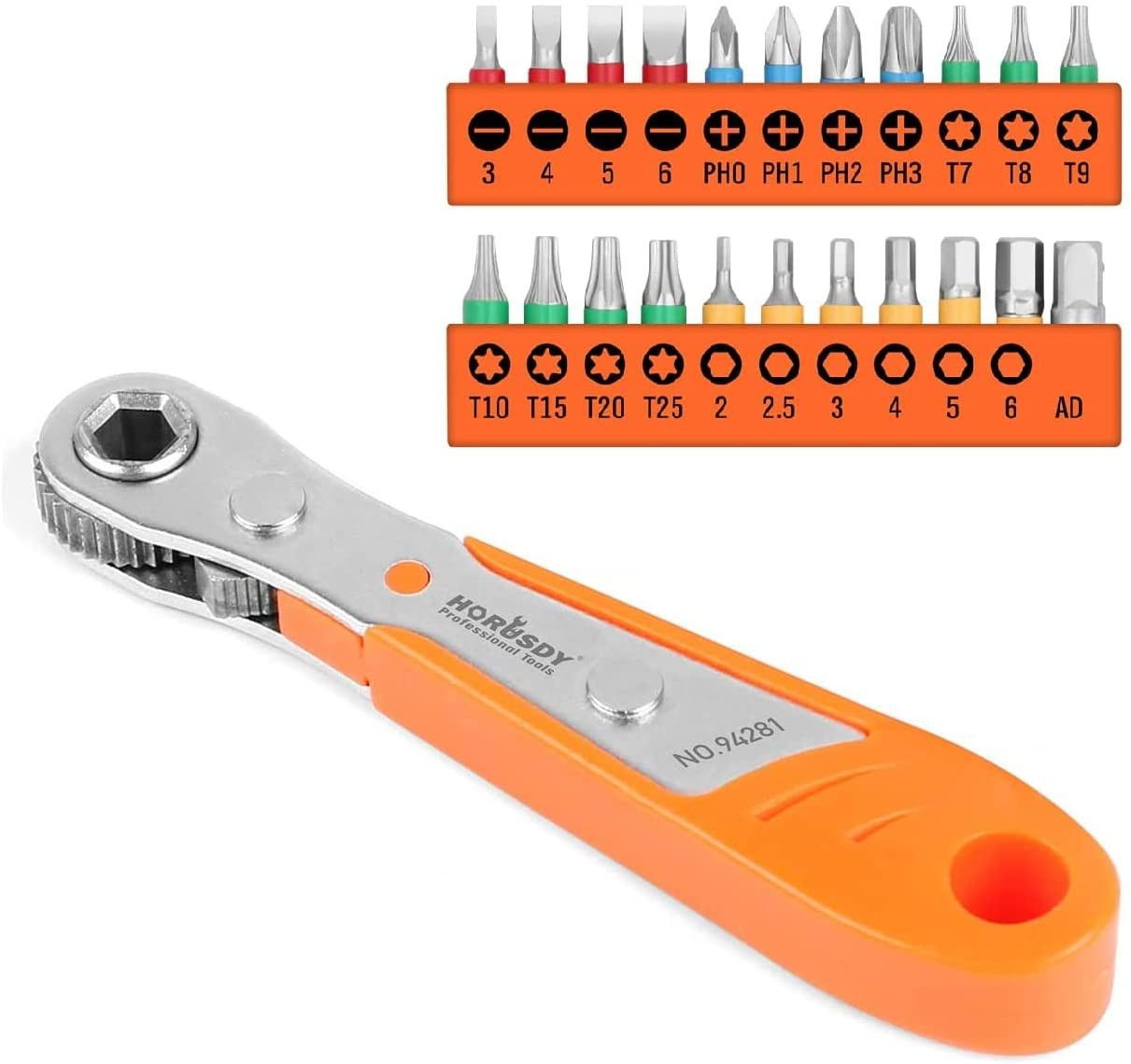 23-Piece 1/4 Mini Ratchet Offset Screwdriver Bit Set, S2 Steel Right Angle Screw