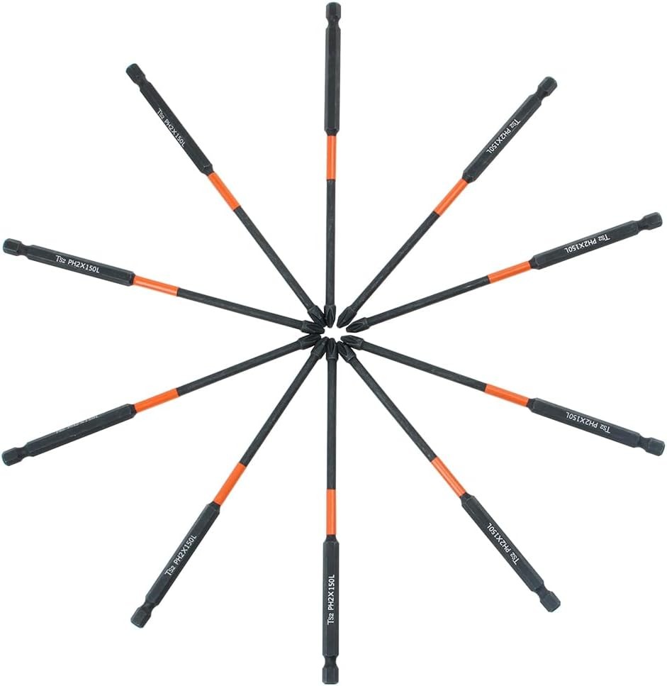 10PCS Phillips Impact Driver Bits – High Torque, Length:6, Black and Orange