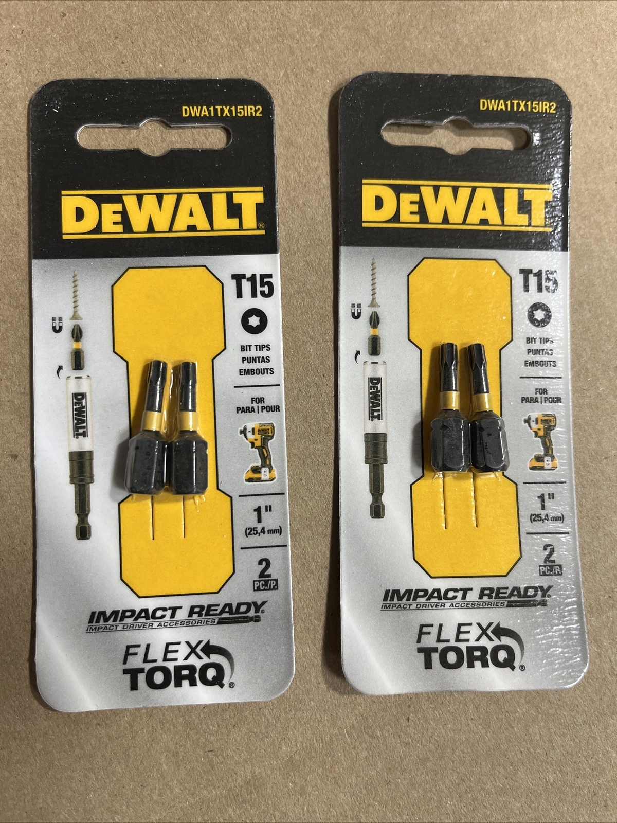 Lot Of 2 Dewalt DWA1TX15IR2 T15 1″ Bit Tips Impact Ready Flex Torq 2pack