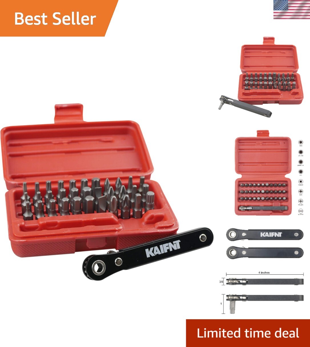 34-Piece Screwdriver Bit Set & Mini Ratchet Wrench – Chrome Vanadium Steel