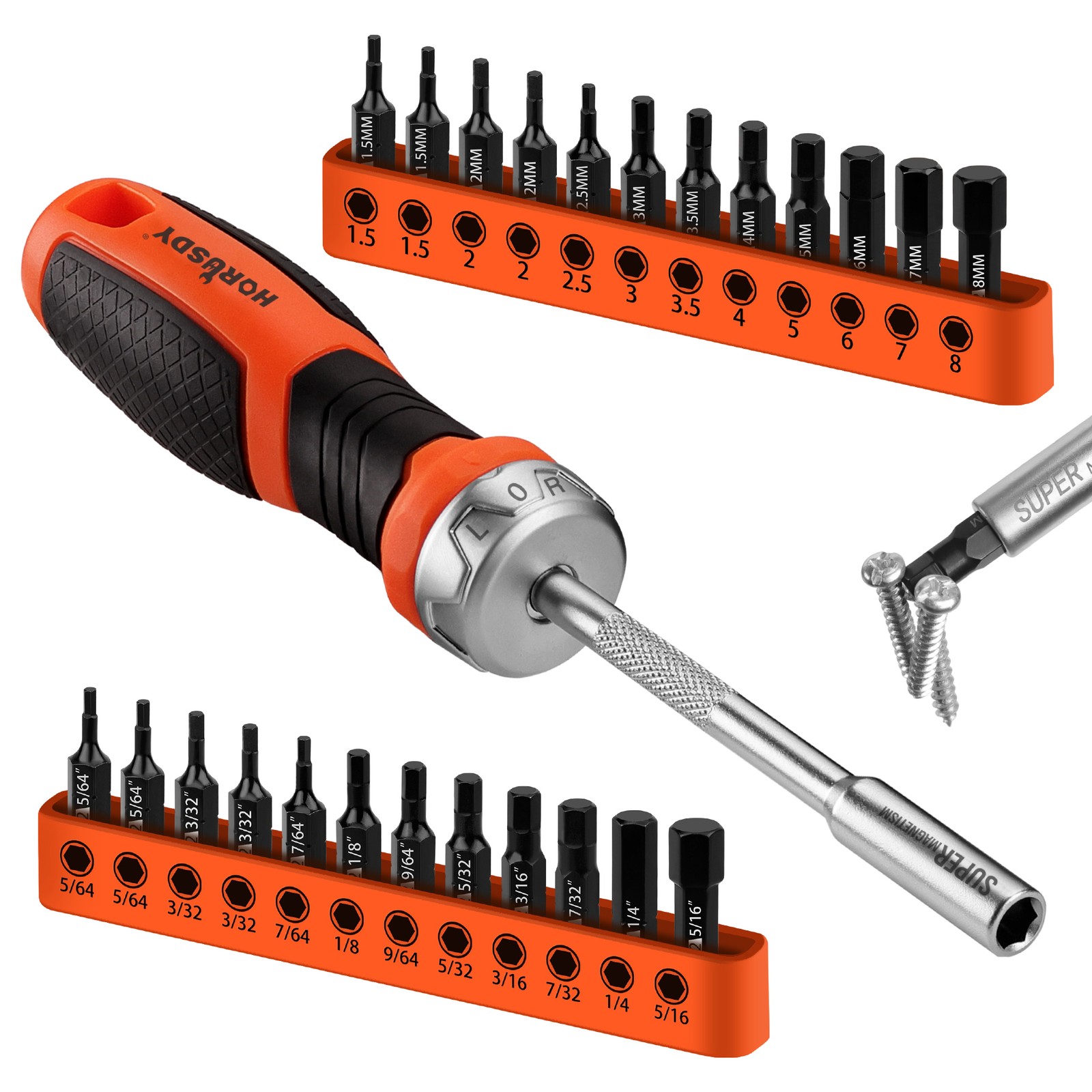 25PC Hex Screwdriver Bit Set 1/4″ Ratcheting Magnetic Bit Driver Metric and SAE