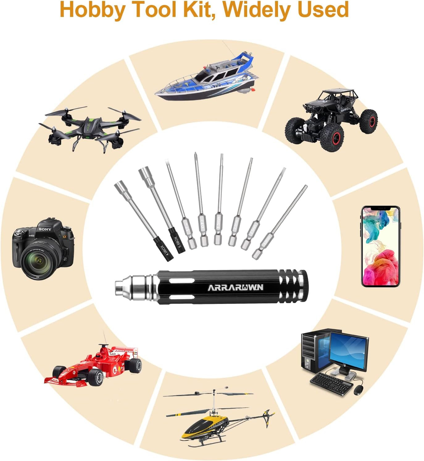 10 in 1 RC Model Repair Tools Kit with 1.5/2.0/2.5/3.0/4.0/5.5Mm Hex Screwdriver