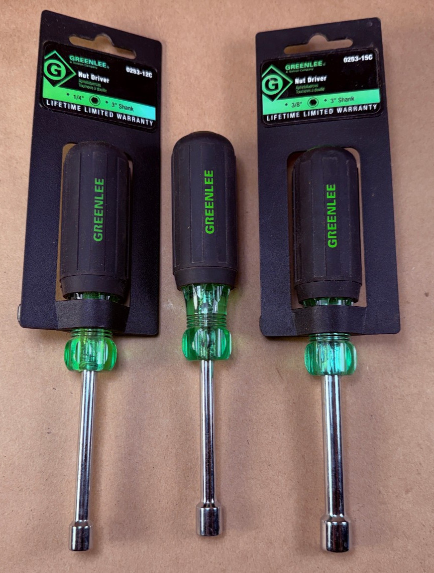 Greenlee 3 pc Nut Driver Set 0253-12C 0253-13C 0253-15C 1/4″ 5/16″ 3/8″