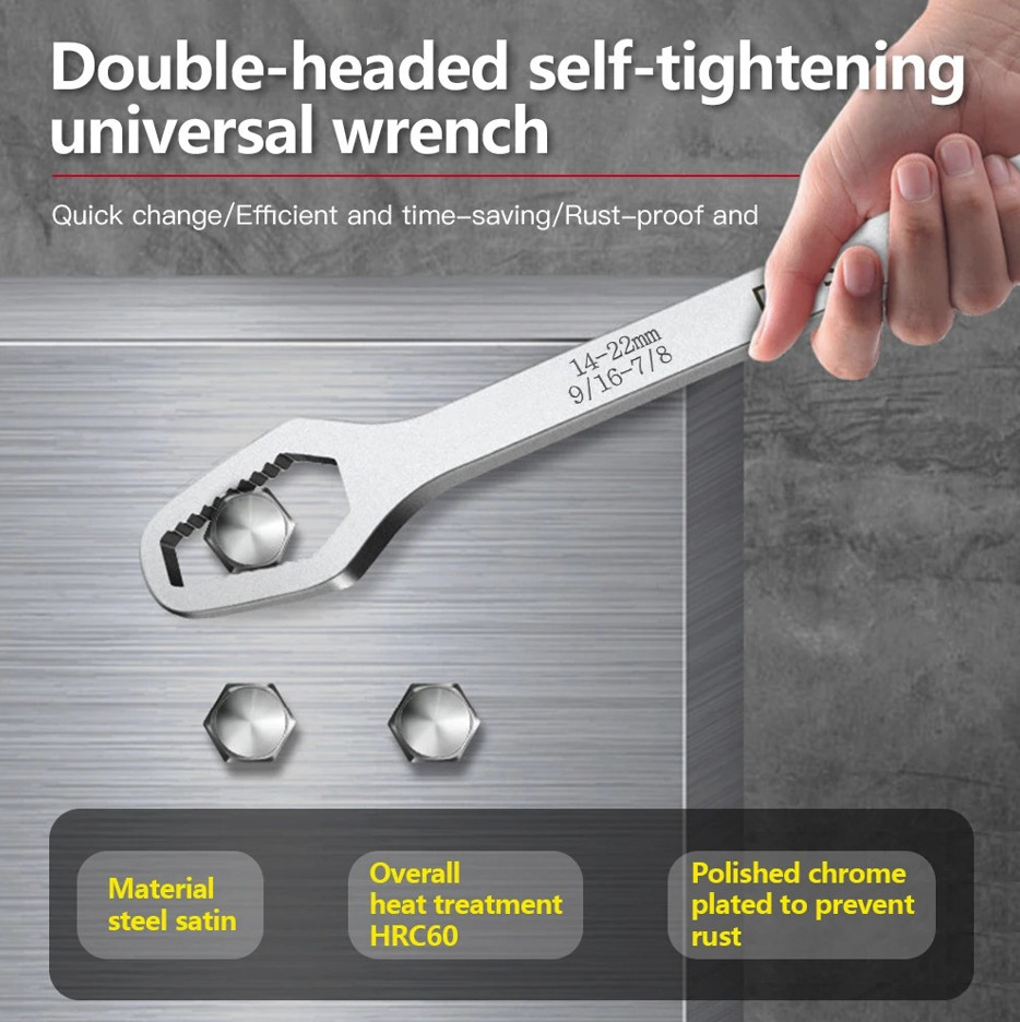 1pc Universal Double-Head Torx Wrench: Adjustable Self-Tightening Spanner – NEW