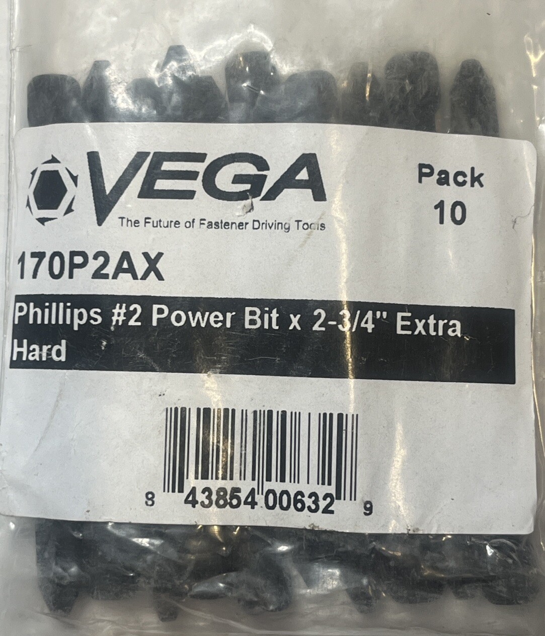 10 Pack) Vega 170P2AX Power Bit, Phillips, 1/4″ Hex, #2 Tip, 2-3/4″, Extra Hard